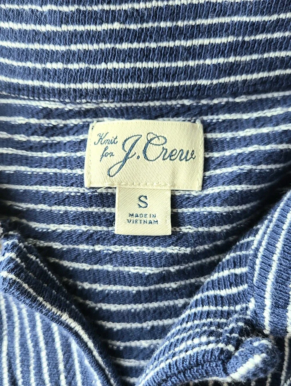 J. Crew Knit Blue Ivory Feeder Stripe Short Sleeve Button-Down Shirt